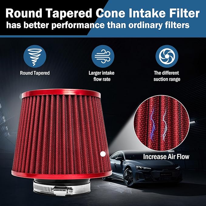 Universal Clamp-On Air Intake Filter, High Performance, Washable Filter