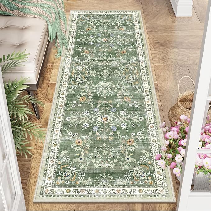 Yamaziot Washable Runner Rug 2x6 – Non Slip Boho Floral Hallway Runner Rug
