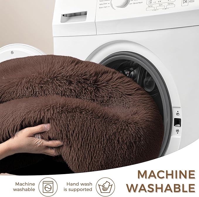 Calming Dog Bed & Cat Bed for Indoor Cats, Medium Size Washable Anti-Slip Anti-Anxiety Donut Dog Beds for Small Dogs & Cats, Fluffy Plush Cozy Round Dogs Beds(20 Inch, Dark Brown)