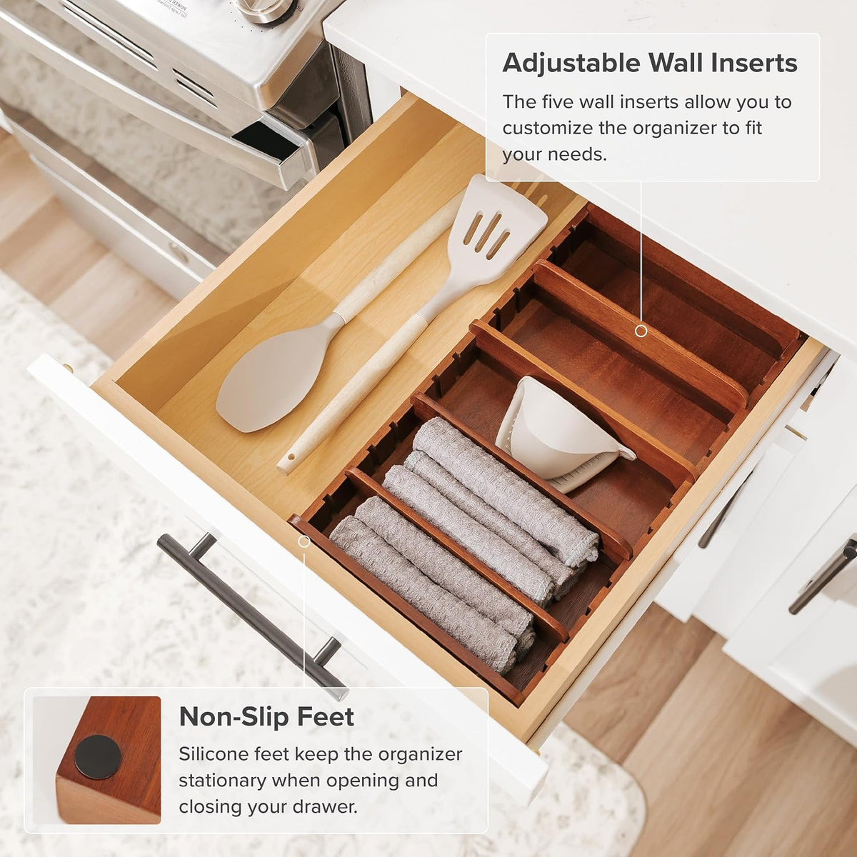 KitchenEdge Kitchen Towel & Storage Organizer, Acacia