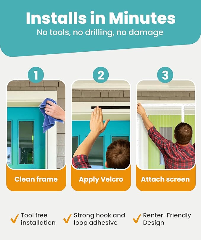 Flux Phenom Magnetic Screen Door Mesh 38x82 Inch – Easy Install, Strong Magnet Strength, Self-Sealing Mesh, Pet Tested, Hands-Free Entry, Door Screen Magnetic Closure, Keeps Bugs Out - White