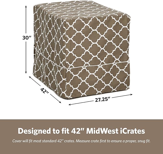 MidWest Homes for Pets Large Dog Crate Cover with Teflon Fabric Protector, Poly-Cotton Privacy Kennel Cover Fits Most 42-inch Crates, Brown Designer Print, Washable, Reduces Barking, CVR42T-BR