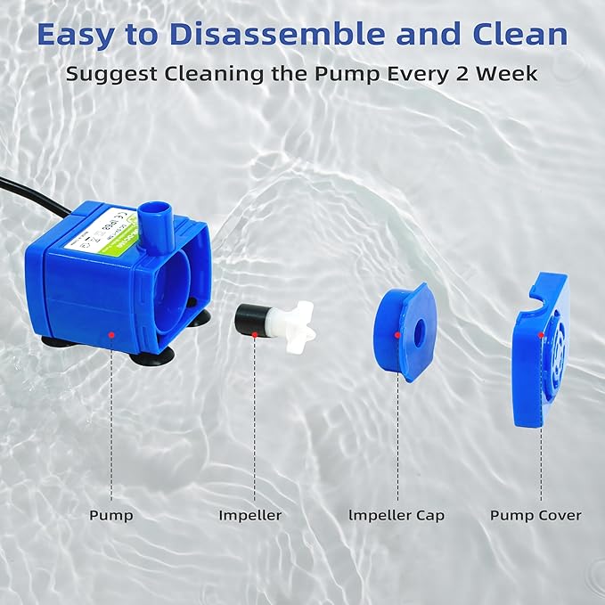 IP68 DR-DC160 Submersible Water Pump Cat Water Fountain Pump for Tritone Ceramic Stainless Steel Round Flower Cap Cat Fountains Automatic Pet Water Dispenser Replacement Pump (with LED&Adapter&Brush)