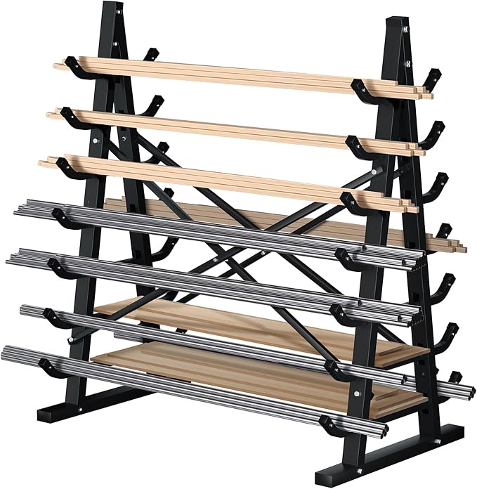 7-Tier Horizontal Storage Rack, Heavy-Duty Freestanding Steel Horizontal Bar Storage Cantilever Rack, Standing Lumber Horizontal Storage Rack, Metal Arms Pallet Racking Up to 5000 Lbs
