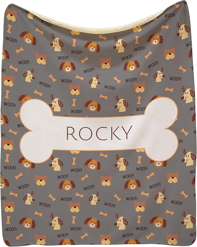 Prints Next Day – Custom 50" x 60" Sherpa Pet Lightweight Blanket with Name - Gift for Dog or Cat Owners - Personalized Couch Throw - Puppy Patterned - Printed in America