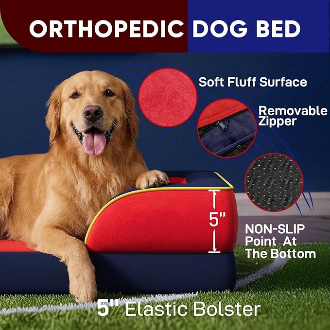 Comfort Expression Orthopedic Dog Bed for Extra Large Dogs 42x30 Inch, Waterproof Egg Crate Foam XL Pet Bed with Removable Bolsters, Dog Couch with Washable Cover & Non-Slip Bottom, Kansas