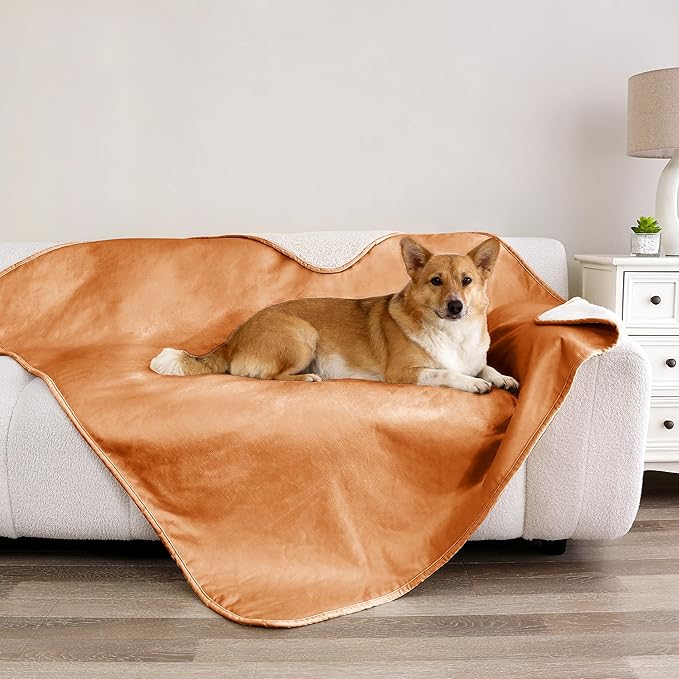 Waterproof Blanket for Couch, Leak Proof Dog Bed Sherpa Throw Blankets Reversible Pet Sofa Furniture Protector Machine Washable-50 x60,Orange