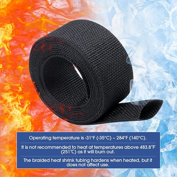 2:1 Heat shrinkable Braided Sleeving Fabric Wire Loom High Temp Heat Shrink Wiring Harness Abrasion Protector Cable Sleeve (2"-27ft)