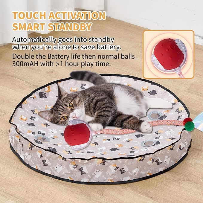 Interactive Cat Toys for Indoor Cats – Moving Ball Cat Play Mat, Interactive Toys for Cats with Rolling Motion for Exercise, Mental Stimulation & Boredom Relief, Rolling Ball in 28" Playing Mat