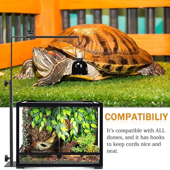 Reptile Domes Stand, Adjustable 16-27 Inch Heat Lamp Stand Fixture for Terrarium, Metal Black Basking Lamp Holder