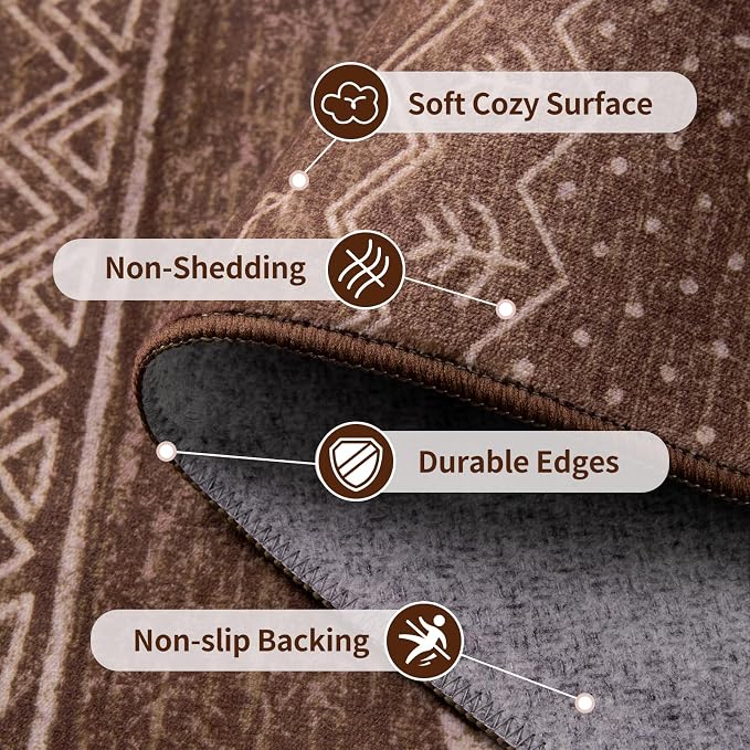 SERISSA 3x5 Area Rugs for Living Room, Washable Non-Slip Coffee Brown Small