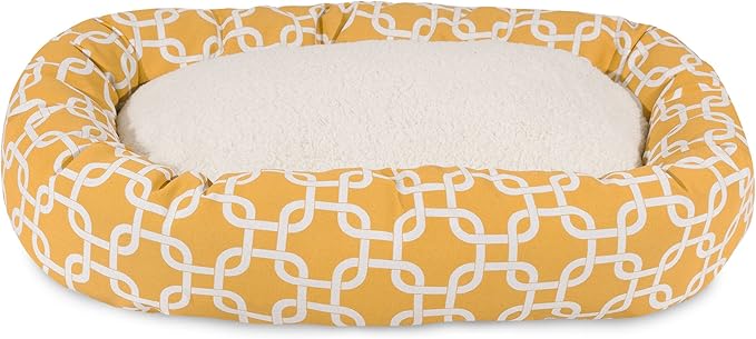 Majestic Pet 52 Inch Links Sherpa Calming Dog Bed Washable – Cozy Soft Round Dog Bed with Spine for Head Support - Fluffy Donut Dog Bed 52x35x11 (inch) – Round Pet Bed X- Large - YELLOW