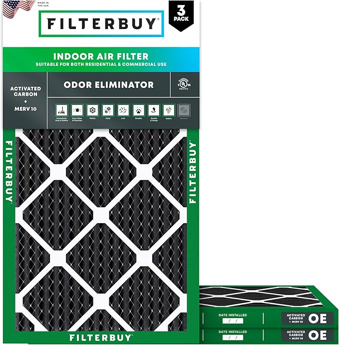 Filterbuy 20x30x1 Air Filter MERV 10 Odor & Allergy Defense
