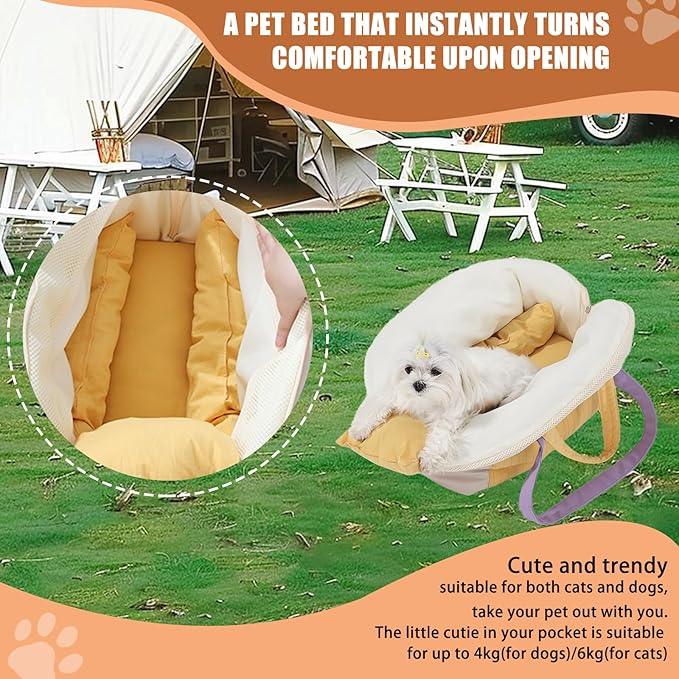 Small Dog Carrier Purse, Soft Fluffy Pet Carrier Tote Cat Carrier with Secure Harness Clip and Removable Pad, Woman Style Pet Travel Handbag（Yellow）