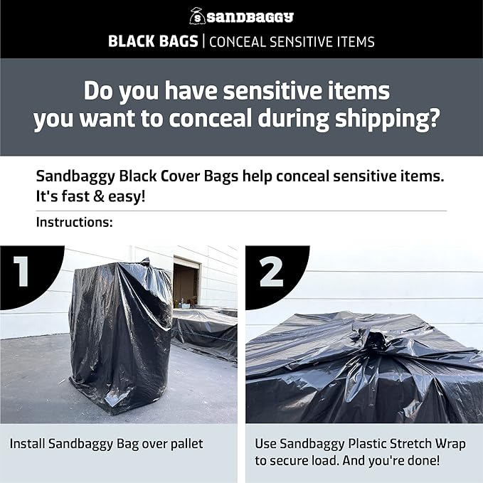 Sandbaggy Black Pallet Covers | Made in USA | Tarp Fits Large Pallets Up to 55" x 55" x 75" | Built w/ 6 Months UV Protection | Heavy Duty 1.5 Mil Thick Plastic (Pack of 10, 1.5 Mil Thick)