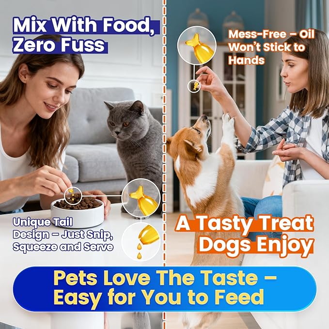 Fish Oil for Dogs & Cats, Omega 3 Fish Oil for Pets | Rich in 97% Omega 3 & 95% EPA+DHA | Made with Peruvian Anchovies, Promotes Healthy Skin, Shiny Coat & Strong Joints, 100 Capsules