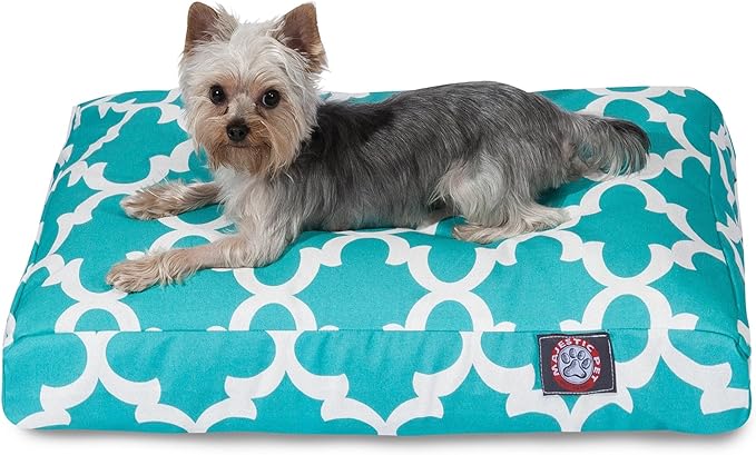 Majestic Pet Shredded Memory Foam Dog Bed Small with Removable Washable Cover – Rectangle Orthopedic Pet Bed–Durable Crate Bed for Senior Dogs - (27x20) S - Trellis - Teal