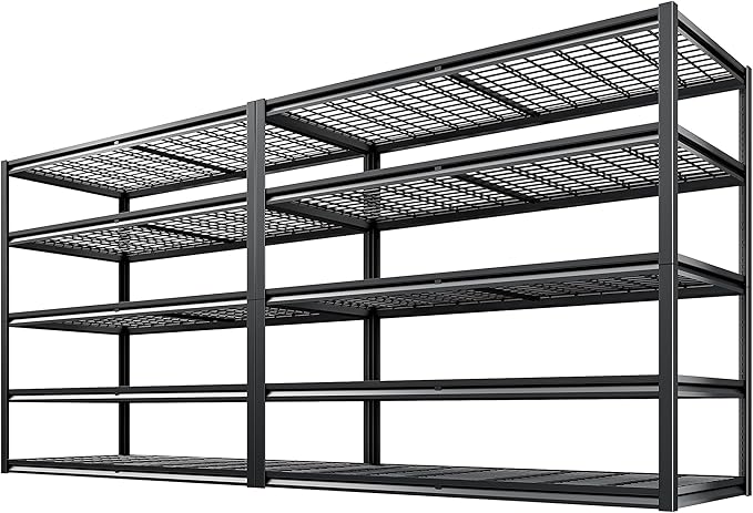 REIBII 55.2'' W x 78.2'' H x 26'' D, 5-Tier Metal Garage Shelving Units, 3000LBS Capacity, Adjustable Heavy Duty Shelves, 2 Pack