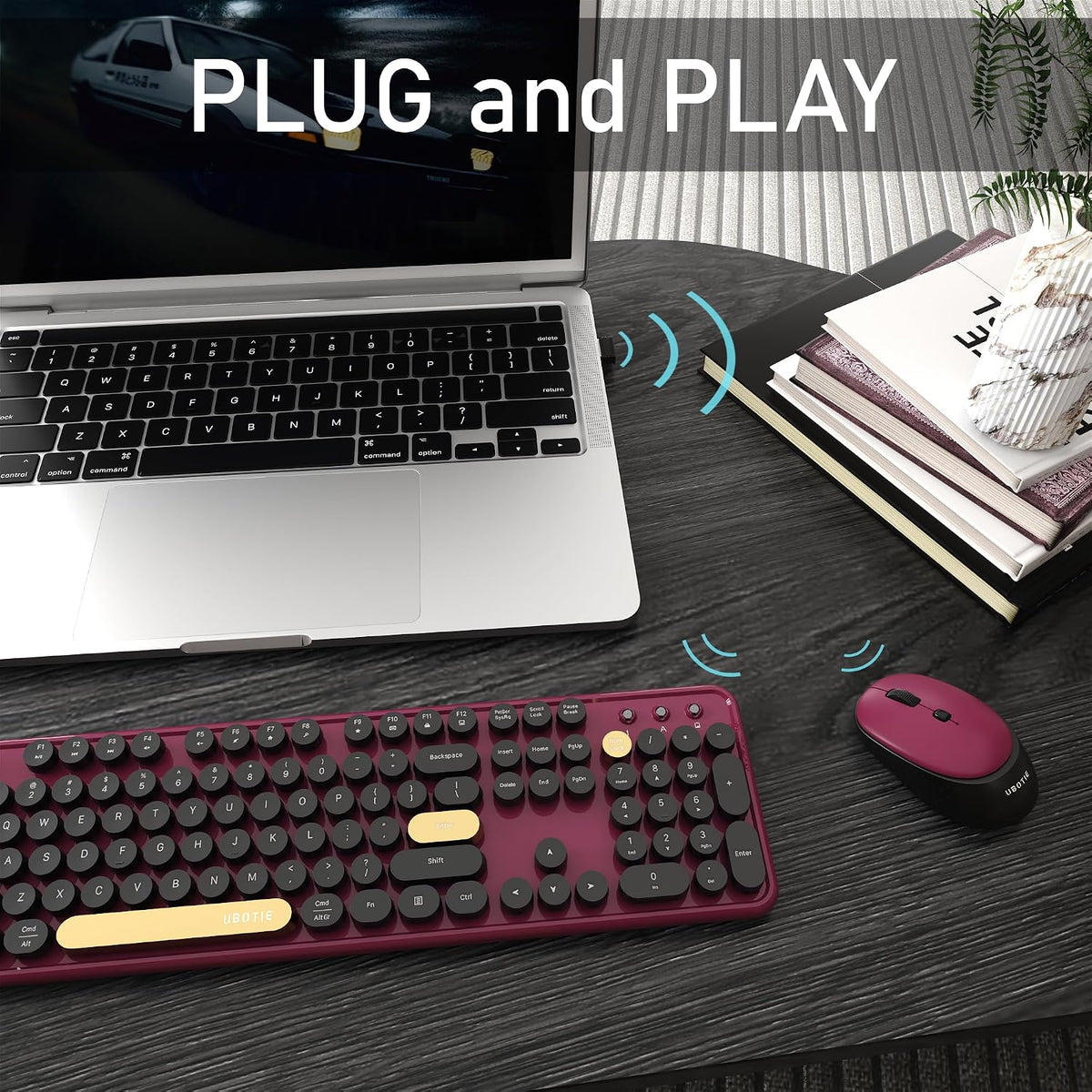 Colorful Wireless Computer Keyboards Mouse Combos (Black Claret)