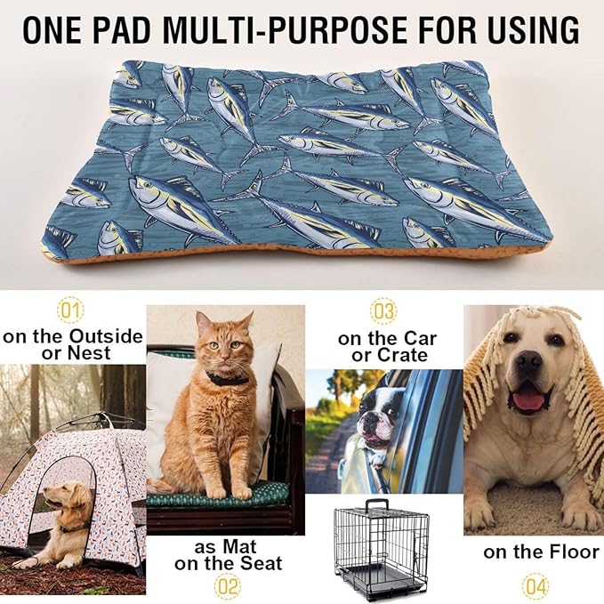 Marine Tuna Fish Pet Bed Cute Dog Bed Mat Absorbing Non Slip Pad Pet Sleeping Mat for Small, Medium, and Large Dogs Puppy Cat 24 in x 18 in