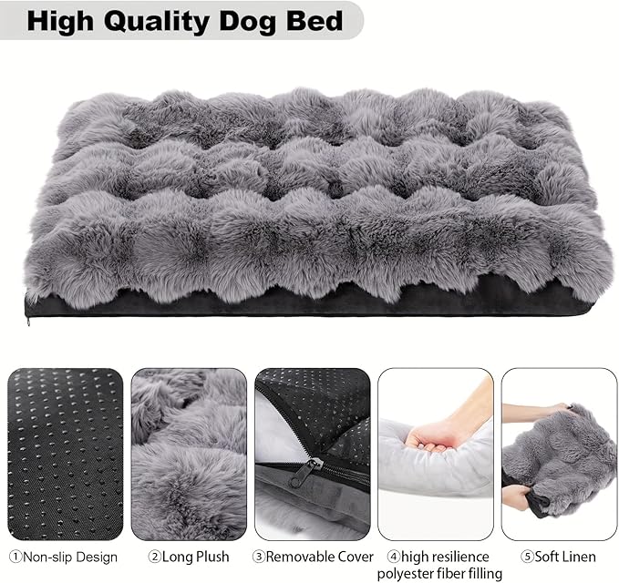 Dog Beds for Extra Large Dogs, Soft Plush Faux Fur Fluffy Dog Mat with Removable Washable Cover & Anti-Slip Bottom, Machine Washable (X-Large)