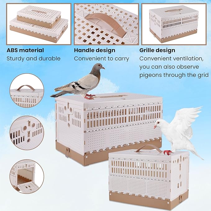 Plastic Foldable Pigeon Cage with Handle, Portable Bird Travel Carrier Cage Pigeon Cage Pairing Cage Pigeon Nest Box Easy to Clean for Training and Release Competition(S)(Two Doors)