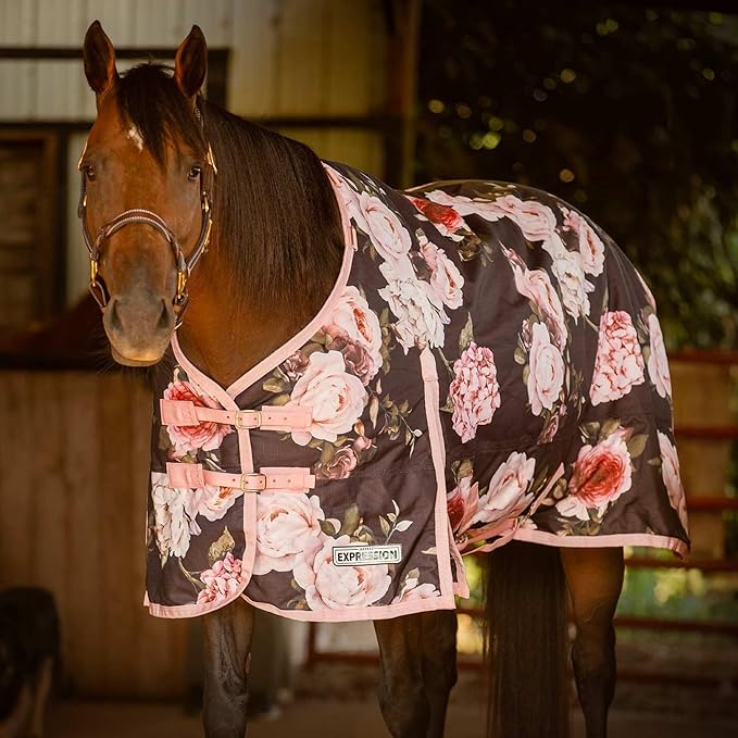 Jeffers Expression 1200 Denier Standard Neck Turnout Blanket, Rose Garden, 72" - Waterproof, Breathable Horse Blanket with 0g Polyfill, No insulation - Ideal Protection for Wind and Rain, Light Weight