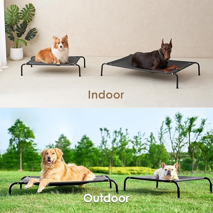 EHEYCIGA Elevated XL Dog Cot Bed, Raised Outdoor Dog Hammock for Extra Large XLarge Dogs, Lifted Pet Platform with Frame and Washable Waterproof Cooling Teslin Mesh and Anti-Slip Feet, 48x32 inch