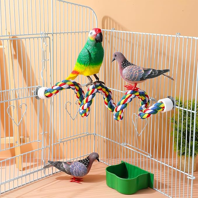Bird Rope Perch 24 Inch, Colorful Cotton Parrot Bungee Swing, Bendable Cage Climbing Toy & Stand Accessories for Parakeets, Cockatiels, Conures, Lovebirds