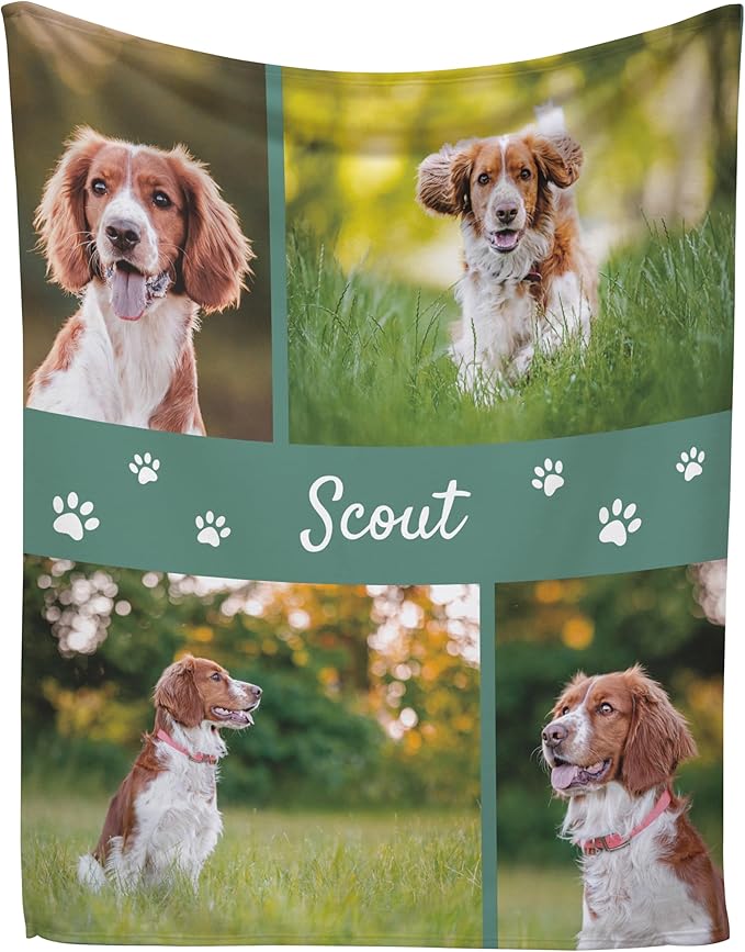 Prints Next Day – Custom 30" x 40" Fleece Pet Lightweight Blanket with Multi-Photo Upload - Personalized with Pet Lightweight's Name - Gift for Dog or Cat Owners - Printed in America