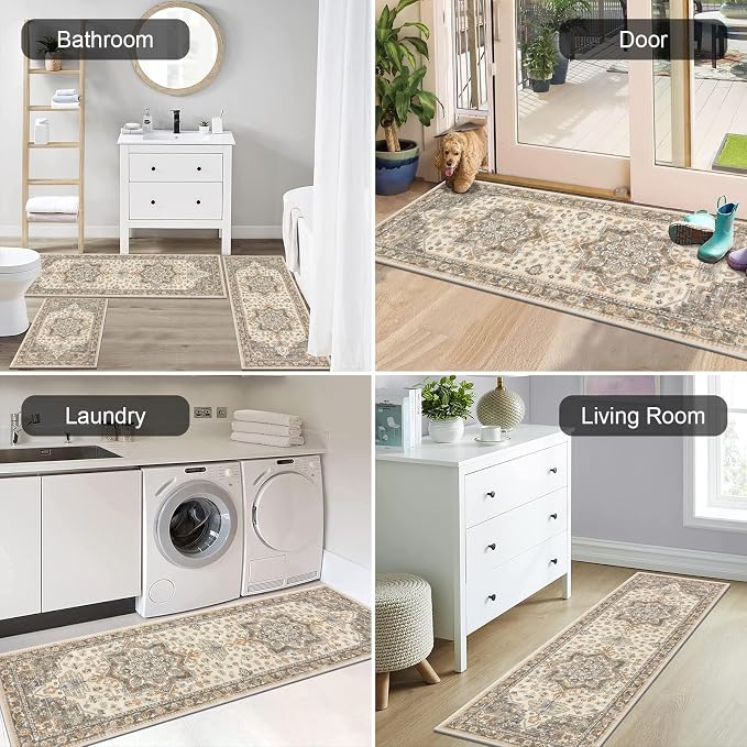 HEBE Boho Kitchen Rug Sets 3 Piece
