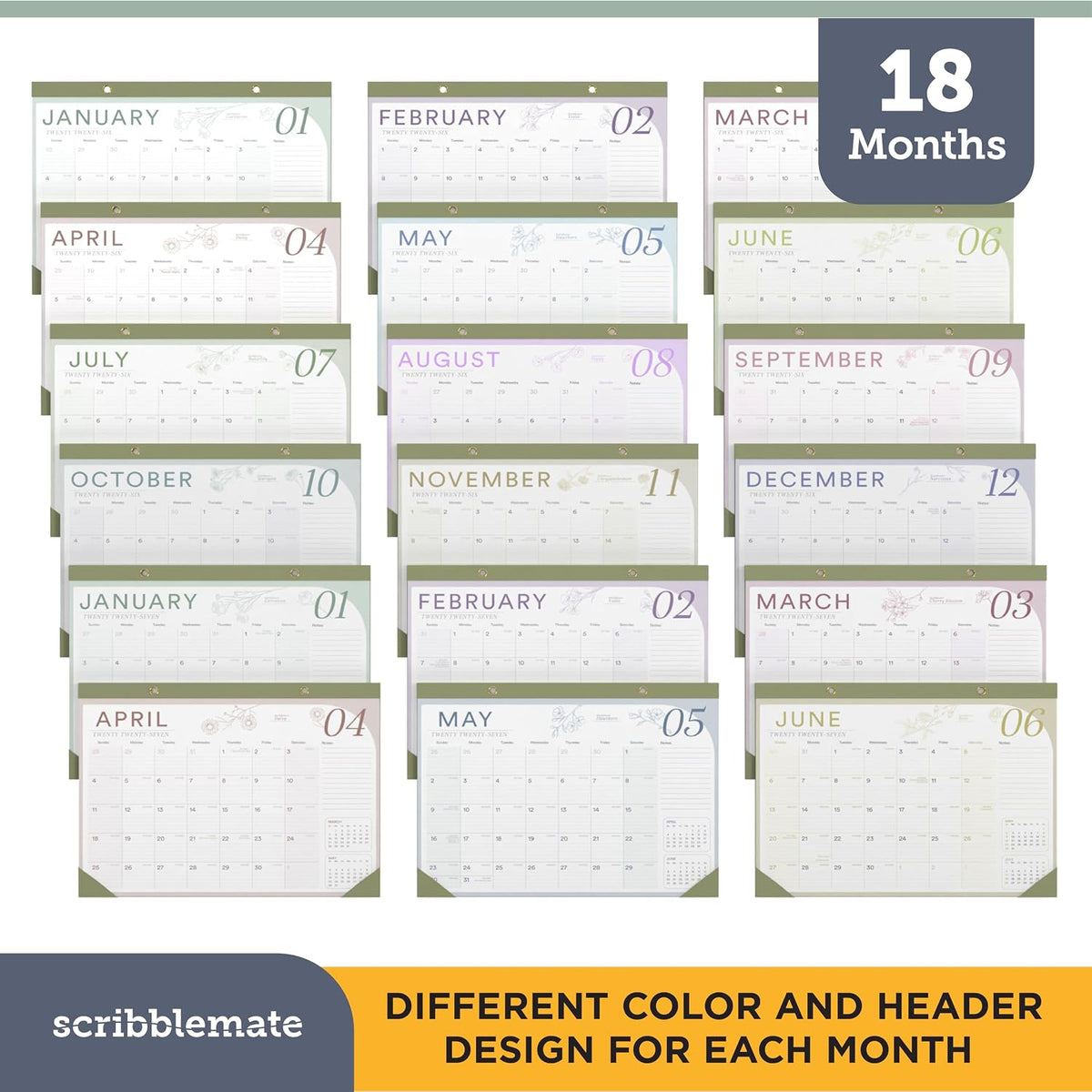 2026 Desk Calendar 17x12 Bulk Runs Until June 2027 Work Calendar with To-do List & Notes 18 Months With Plastic Cover Table Calendar 2026-2027 Desk Calendar With Protective Cover Bulk Planner for Home School Office (Light Green, 6 Pack)