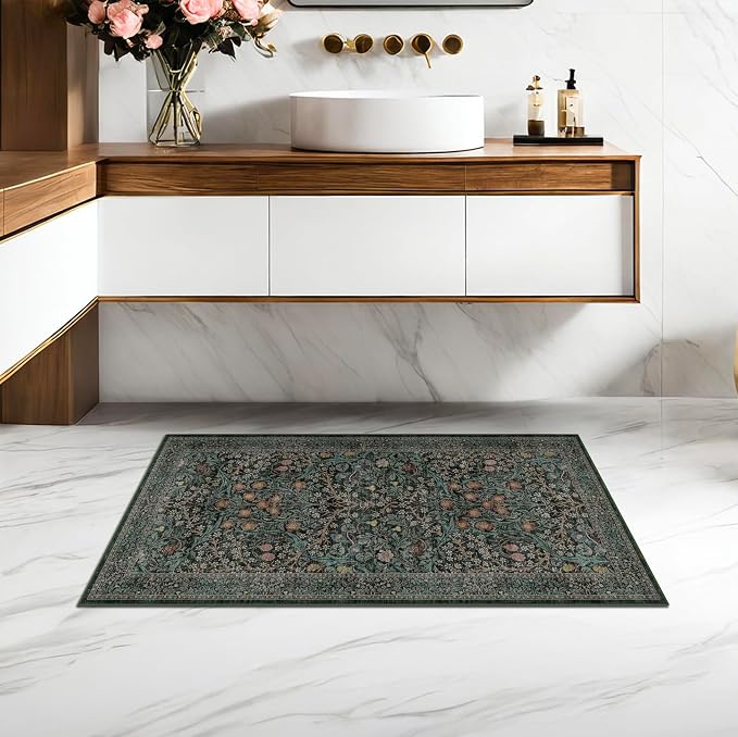 Dark Green 2x4 Rug Runner, Entryway Rugs, Small Runners