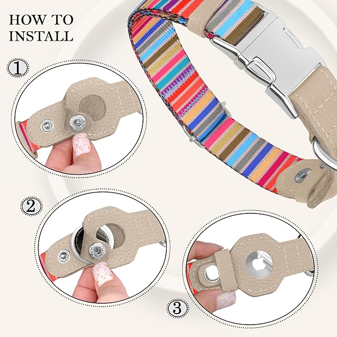 AirTag Dog Collar for Small Medium Large Breed - Adjustable Cute Pattern Dog Collar with Airtag Holder - Soft Leather Tracker GPS Apple Air Tag Pet Collars (Large, 17"-21" Neck Fit, Serape)