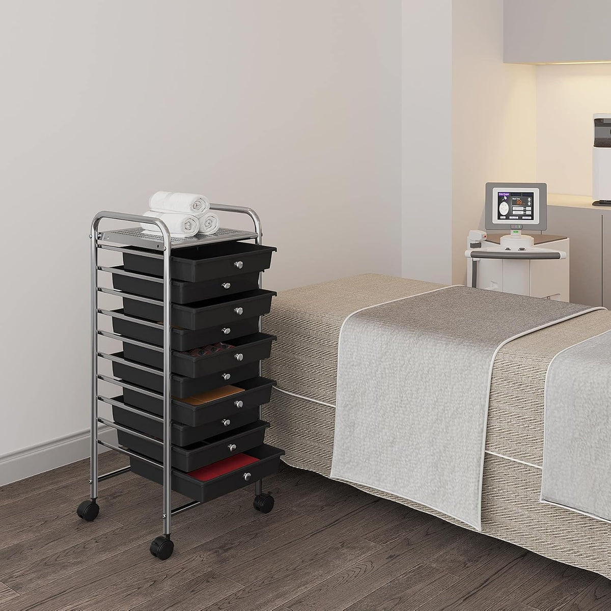 Yaheetech 10-Drawer Rolling Storage Cart with Wheels, Slim Organizer, Black