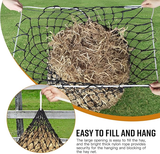 2 PCS Slow Feed Hay Net,36 Inch Length Hay Nets for Horses, Goats,Sheep,Donkey,Premium PE Material Hay Feeder Net Easy to Hang with Top Drawstring
