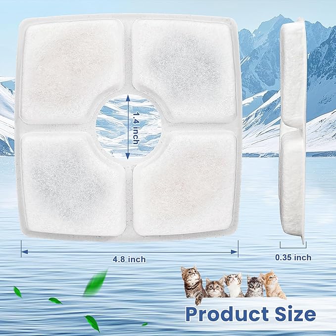 Cat Water Fountain Filter Replacement, 12 Pack Cat Fountain Filters Compatible with Square 84oz/2.5L Automatic Pet Fountain Dog Water Dispenser, 3 Filtration System Replacement Pet Filters