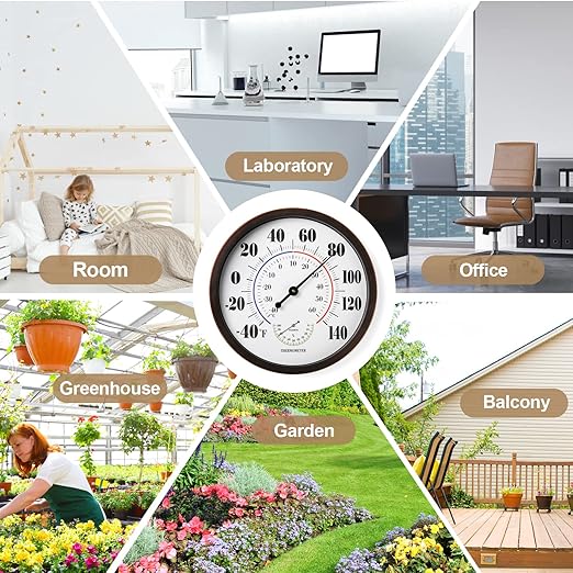 Indoor Outdoor Thermometer Wall Large Numbers Thermometer No Battery 12" Hanging Digital Weather Hygrometers for Home Garden Outside Patio Decor (Brown)