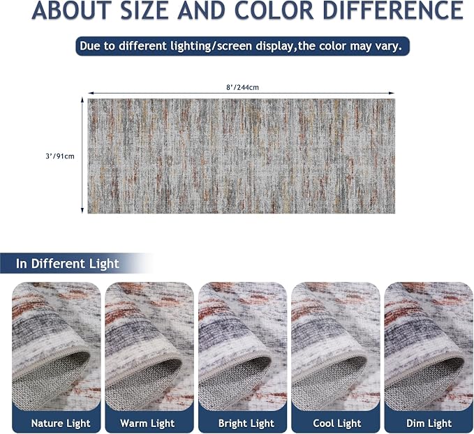 3x8 Runner Rug Non Slip Washable Rugs