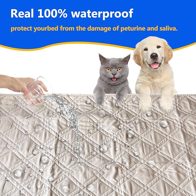 Dog Bed Cover, 100% Waterproof & Anti-Slip Pet Blanket Sofa Mat, Reusable Washable Geometric Embroidery Mattress, Camping Pad for Dogs/Cats (30x70 inch, Beige)