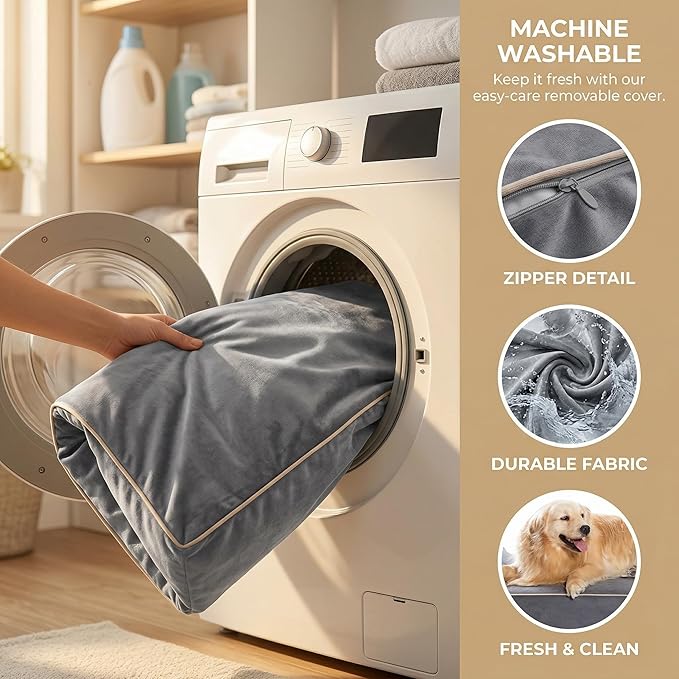 Jumbo Orthopedic Dog Bed for Large Dogs - 7-inch Thick Memory Foam Dog Bed with Pillow Removable Cover Machine Washable, Giant | 50 inch, Beige