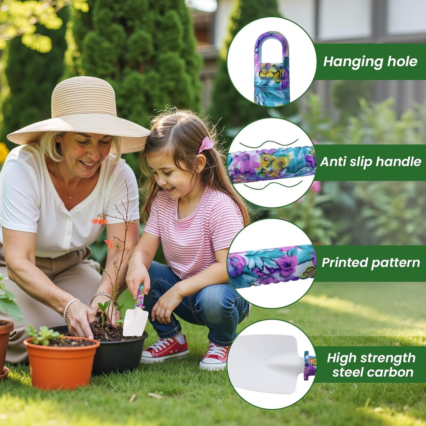 Gardening Tool Set 10-Piece, Heavy Duty Garden Tool Set with Purple Floral Tote Bag and Gift Box, Gardening Tools Kit with Ergonomic Non-Slip Handle, Ideal Gardening Gifts for Women Mom