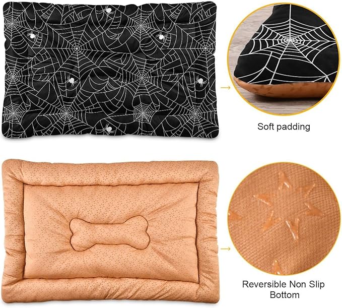 Pet Bed Halloween Spider Web Dog Bed Mat Absorbing Non Slip Pad Pet Sleeping Mat for Small, Medium, and Large Dogs Puppy Cat 36 in x 24 in