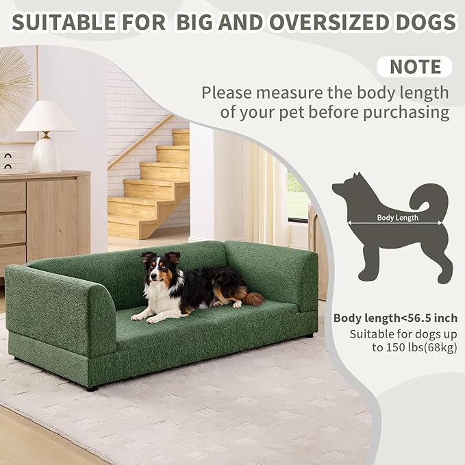 Oversized Dog Sofa Couch for Medium & Large Dogs, Modern Pet Couch Bed with Backrest & Armrests, Supportive Foam Cushion, Linen Fabric Dog Couch