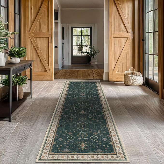 Hazo Haus Dark Green Hallway Runner Rug 12 ft Long