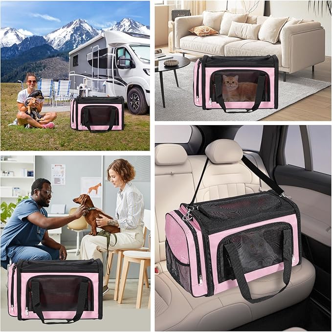 Discala Extra Large Cat Carrier for 2 Cats, Pet Carrier, Dog Carrier for Small Dogs, Cat Carrier Soft, Collapsible Large Pet Carrier for Traveling Indoor and Outdoor Uses - Pink 24"x16"x16"
