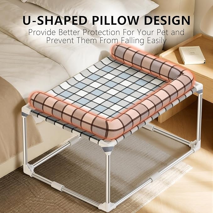 Bedside Cosleeper Dog Cat Bed - Height Elevated Dog Bed with Bloster Extension Attached to Human Bed Dog Cat Window Perch Bedside Lounge Elevated Dog Bed with Pillow (34 x 26 x 20 Inch)