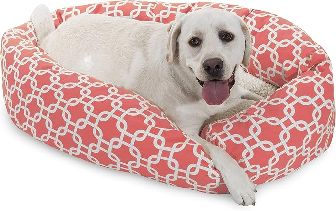 Majestic Pet 40 Inch Links Sherpa Calming Dog Bed Washable – Cozy Soft Round with Spine for Head Support - Fluffy Donut 40x29x9 (inch) – Round Pet Bed Large - CORAL