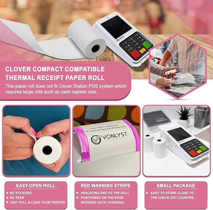 Compatible Clover Compact Countertop POS Thermal Receipt Paper 2 1/4 x 55 (40 rolls)