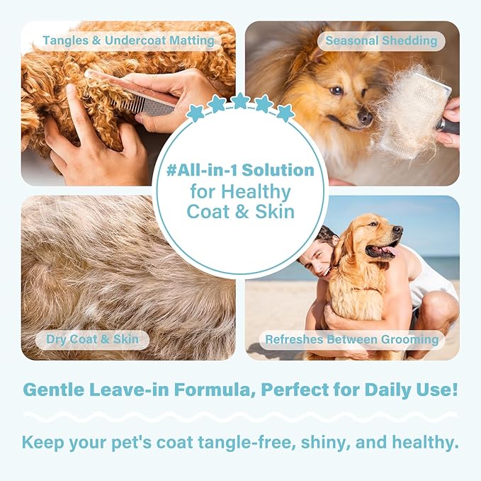 Dog Detangler & Dematting Spray - Leave-in Conditioner, Ocean Zephyr Scent | Jojoba Oil, Macadamia Oil, Sodium Hyaluronate for Silky, Tangle-Free Coat, 3.38 fl. oz